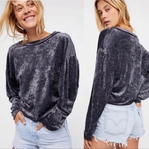 WE THE FREE {Free People} Women’s S Gray MILAN Crushed Velvet TOP Dolman Sleeve